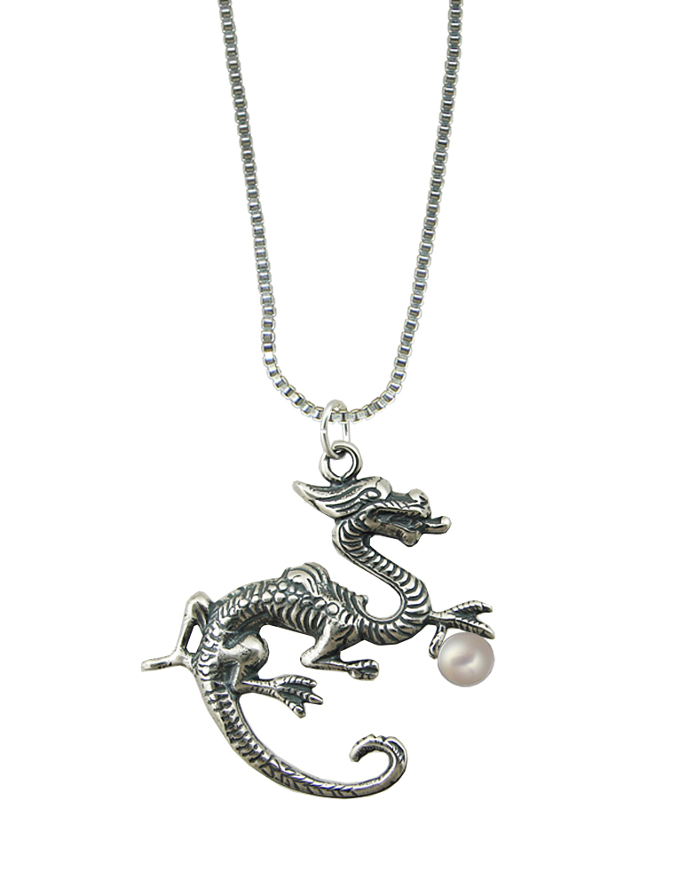 Sterling Silver Sage Dragon Pendant With Cultured Freshwater Pearl